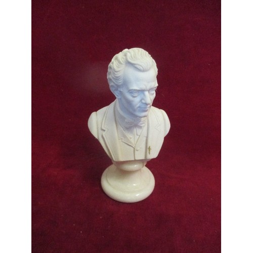 111 - AN ITALIAN ALABASTER BUST OF THE AUSTRIAN COMPOSER GUSTAV MAHLER - 15CM SIGNED A GIANNELLI 1986