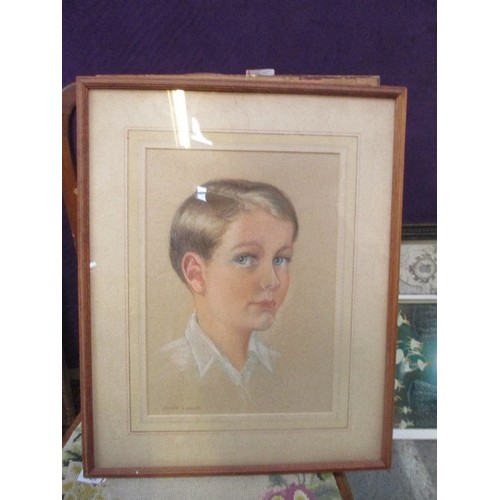 182 - CIRCA 1950 PASTEL PORTRAIT OF A YOUNG BOY, SIGNED BY THE ARTIST OWEN LUNNON (AN ARTIST BETTER KNOWN ... 