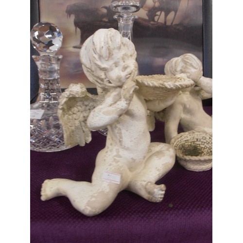 115 - 3 CHERUB GARDEN ORNAMENTS. 'HEAR NO EVIL, SEE NO EVIL, SPEAK NO EVIL'