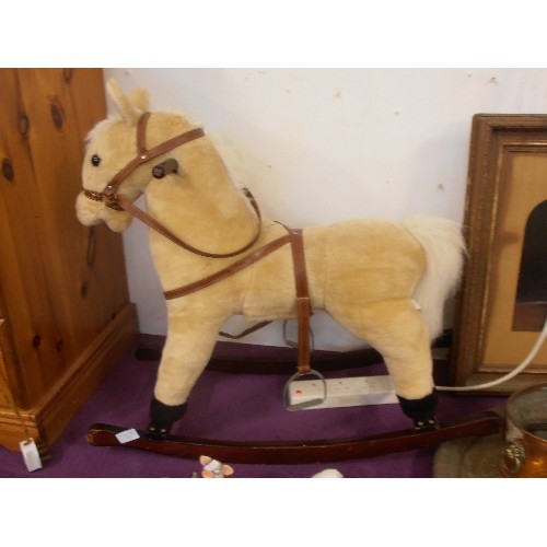 132 - A ROCKING HORSE ON WOODEN ROCKER - 73CM X 64CM