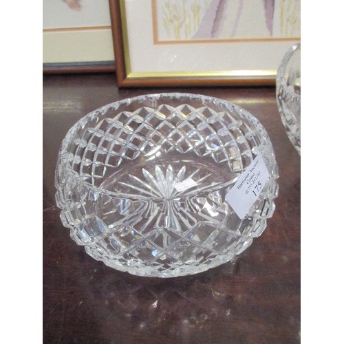 204 - HEAVY CUT GLASS STOURBRIDGE FRUIT BASKET, WITH ETCHED FLORAL PANELS. TOGETHER WITH A HEAVY CUT GLASS... 