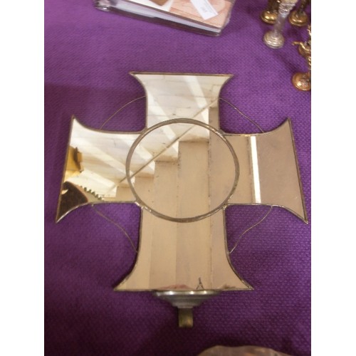 166 - SMALL DECORATIVE MIRROR/CANDLE-HOLDER, IN THE FORM OF A CROSS.