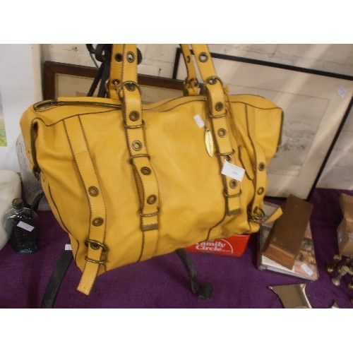 169 - VERA PELLE-EMMY WIELEMAN, LARGE GENUINE LEATHER BAG. SOFT 'MUSTARD' LEATHER. LOTS OF STRAPS. ALMOST ... 