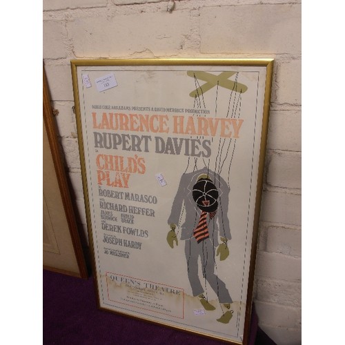 183 - VINTAGE THEATRE POSTER. 'CHILD'S PLAY' LAUREN HARVEY & RUPERT DAVIES. QUEENS THEATRE, SHAFTSBURY AVE... 