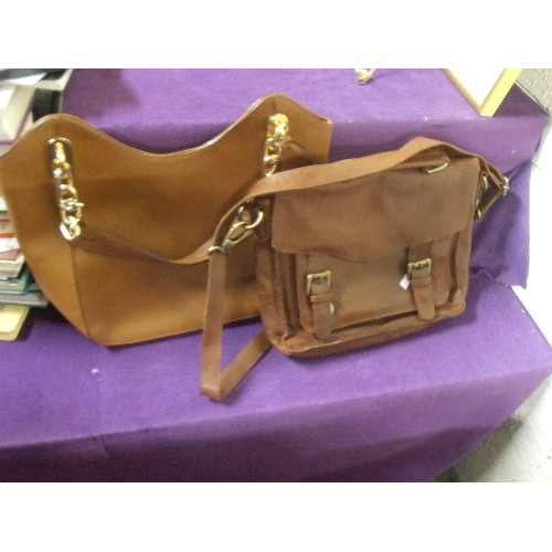 184 - 2 LARGE BROWN BAGS INCLUDING  THE STYLE OF MICHAEL KORS, AND A LEATHER 