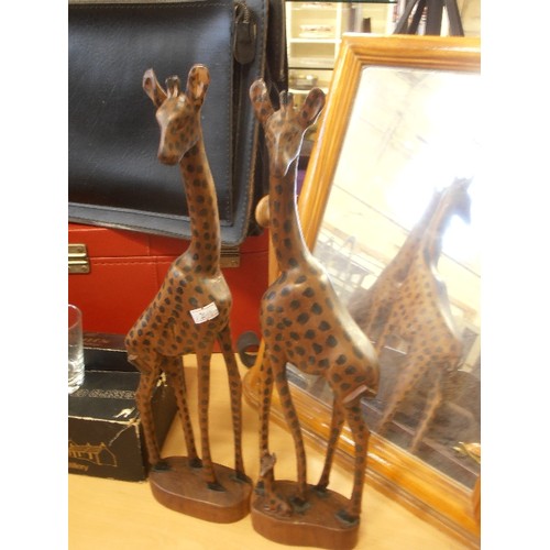 237 - TALL WOODEN GIRAFFE FAMILY. 44CM H.