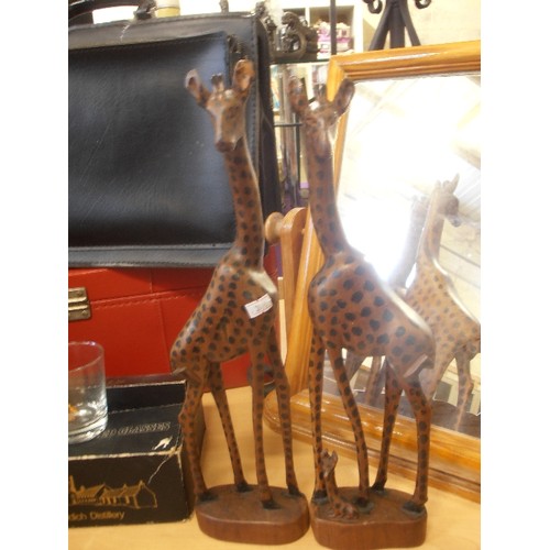 237 - TALL WOODEN GIRAFFE FAMILY. 44CM H.