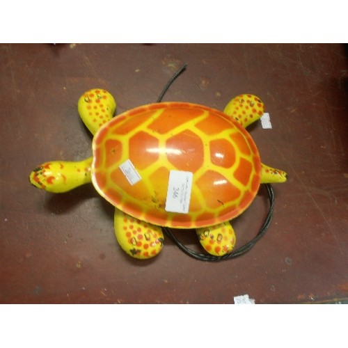 246 - LOVELY VINTAGE MOBO THE TOY-TOISE 'I LEAD YOU FOLLOW' ..TIN PULL-ALONG TORTOISE. NEEDS SOME REPAIR T... 