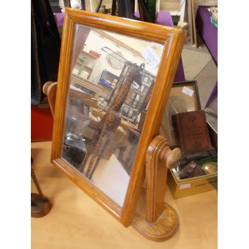 236 - PINE DRESSING TABLE MIRROR. 46CM H [INC STAND]