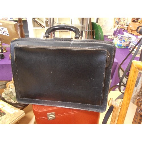 226 - A LARGE BRIGHT RED VANITY CASE[WITH KEY] ALSO A BLACK BRIEFCASE.