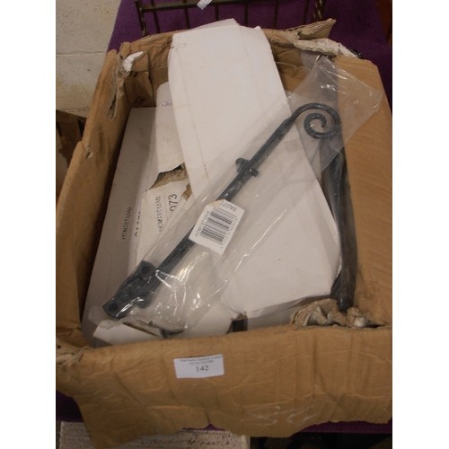 142 - BOX OF MONKEY TAIL WINDOW LATCHES/STAYS. NEW & PACKAGED.