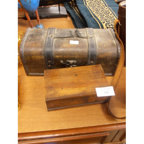 269 - TWO VINTAGE TRINKET BOXES, ONE WITH LEATHER BANDING