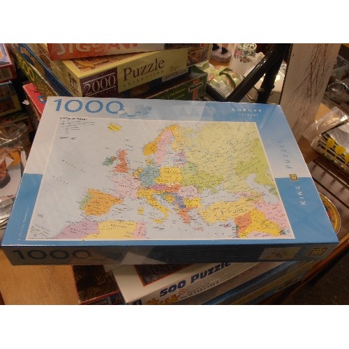 333 - LARGE QUANTITY OF JIGSAWS - SOME NEW IN SEALED PACKAGING - INC MAP OF EUROPE, LONDON STREET SCENE ET... 