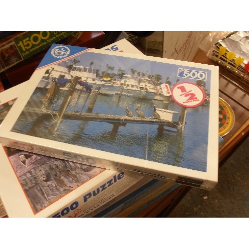 333 - LARGE QUANTITY OF JIGSAWS - SOME NEW IN SEALED PACKAGING - INC MAP OF EUROPE, LONDON STREET SCENE ET... 