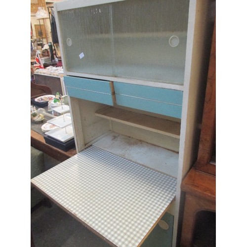 384 - MID CENTURY RETRO KITCHEN CABINET WITH DROP DOWN WORK SURFACE, DRAWERS AND CUPBOARDS