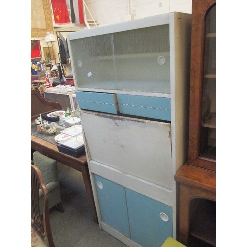 384 - MID CENTURY RETRO KITCHEN CABINET WITH DROP DOWN WORK SURFACE, DRAWERS AND CUPBOARDS