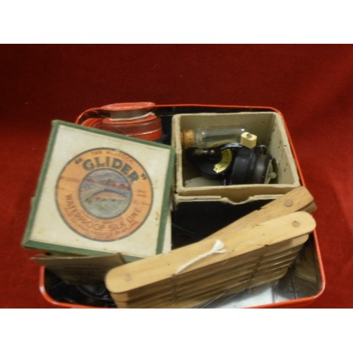 168 - RETRO FISHING TACKLE. LOVELY OLD REELS AND LINES ETC. SOME IN ORIGINAL BOXES.