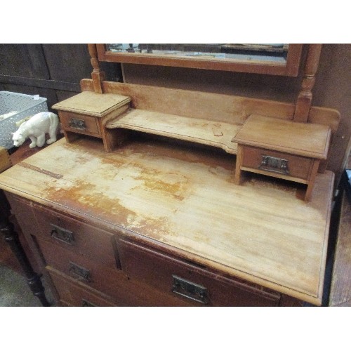 403 - EDWARDIAN PINE DRESSING CHEST WITH MIRROR - ORIGINAL HANDLES  IN THE ART NOUVEAU STYLE