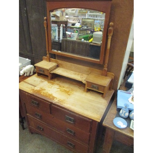 403 - EDWARDIAN PINE DRESSING CHEST WITH MIRROR - ORIGINAL HANDLES  IN THE ART NOUVEAU STYLE