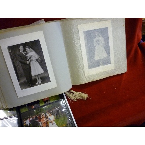 282 - BOX FULL OF PHOTOGRAPH ALBUMS INC A GOOD WEDDING ALBUM FROM 1961 WITH PHOTO'S. TELEGRAMS. CUTTINGS E... 