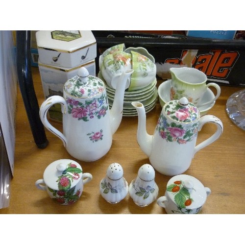 318 - QUALITY MIXED CHINA INC CROWN STAFFORDSHIRE COFFEE POTS, VINTAGE PORCELAIN TEASET, GOLFING JAR BY PO... 