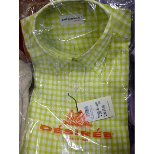 332 - BRAND NEW GENTS CLOTHES INC 2 X POLO SHIRTS, SIZE L, FAWN COLOURED WOOL JUMPER SIZE L AND A GREEN CH... 