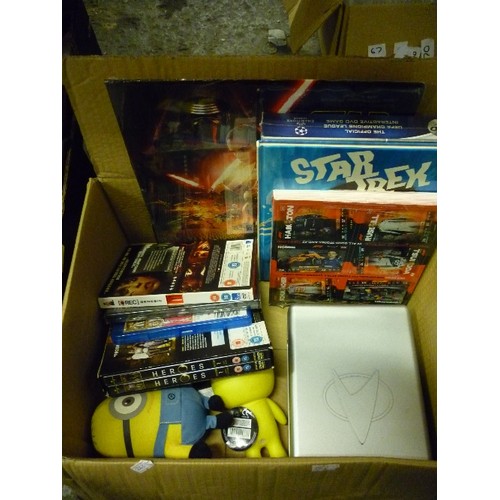 337 - BOX OF FILM ITEMS INC STAR WARS AND STAR TREK  ETC