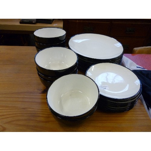 348 - JOHN LEWIS TABLE WARE - IVORY AND BLACK - 8 X DINNER, 8 X SIDE, 8 X BOWLS