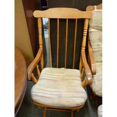 397 - PAIR OF ROCKING CHAIRS WITH ROCKING STOOLS - AMERICAN STYLE - BACK AND SEAT CUSHIONS REMOVABLE WITH ... 