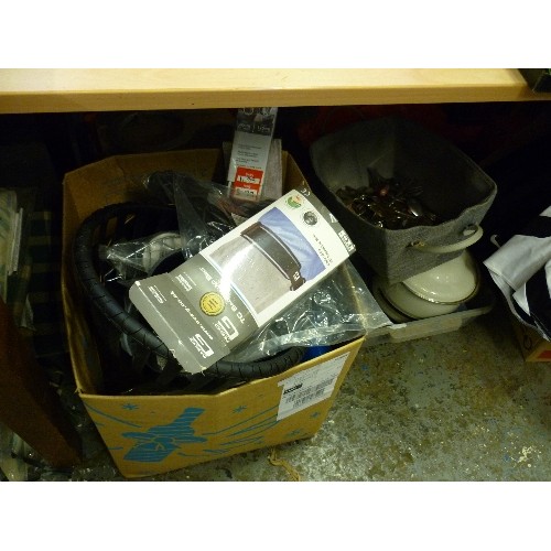 413 - TWO BOXES OF KITCHEN ITEMS - POTS, PANS, PYREX , CUTLERY ETC