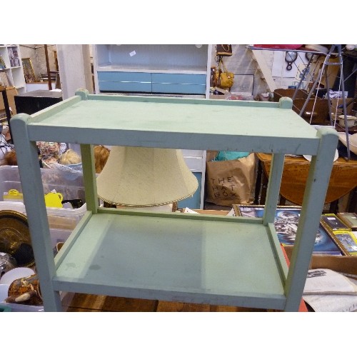 424 - VINTAGE WOODEN TEA TROLLEY IN SHABBY CHIC GREEN COLOUR