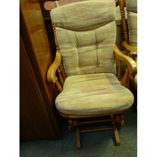 449 - TWO AMERICAN STYLE ROCKING CHAIRS - BACK AND SEAT CUSHIONS REMOVABLE WITH TIES