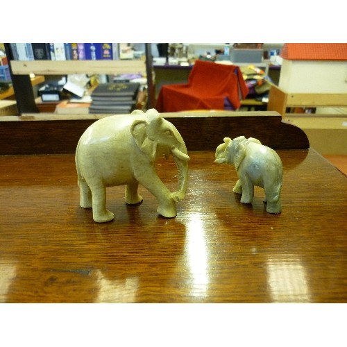 453 - 2 CARVED SOAPSTONE ELEPHANTS