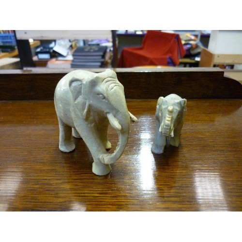 453 - 2 CARVED SOAPSTONE ELEPHANTS