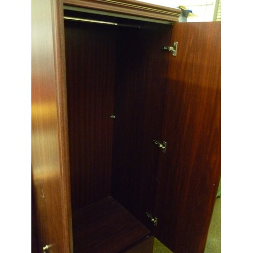 454 - SINGLE WARDROBE IN DARK WOOD EFFECT WITH MIRRORED DOOR, 2 DRAWERS  - GOOD COND