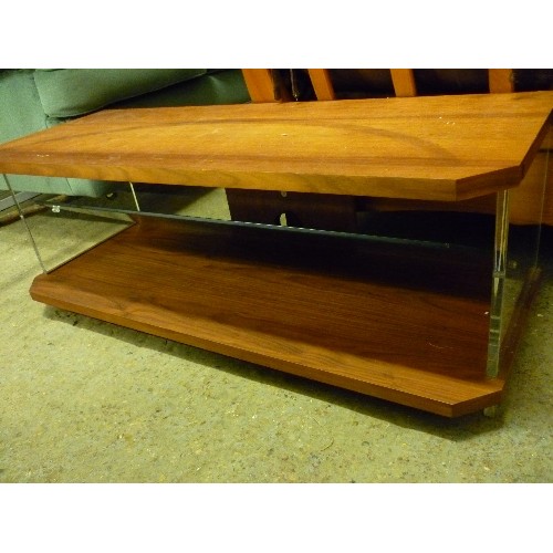 461 - TEAK TV STAND WITH GLASS SHELF