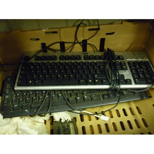 479 - BOX OF ELECTRICALS, FAN HEATER, KEYBOARDS, PAPER SHREDDER ETC