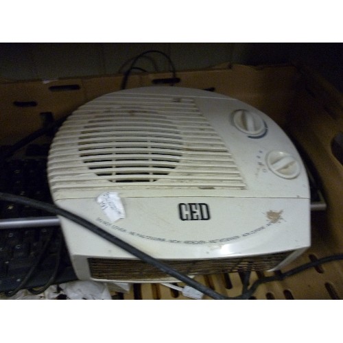 479 - BOX OF ELECTRICALS, FAN HEATER, KEYBOARDS, PAPER SHREDDER ETC