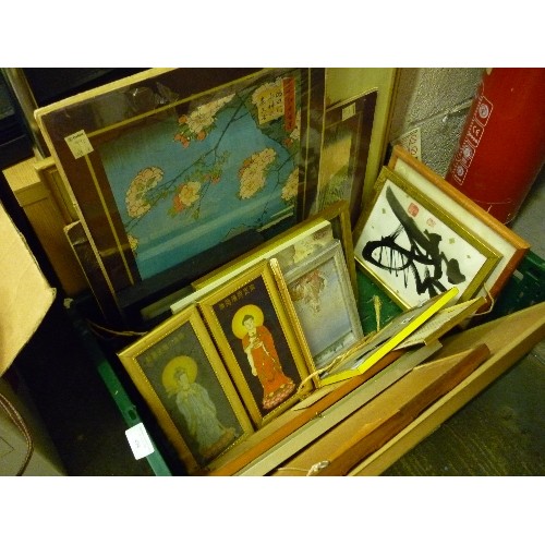 494 - CRATE OF CHINESE PICTURES AND PRINTS - VINTAGE AND MODERN