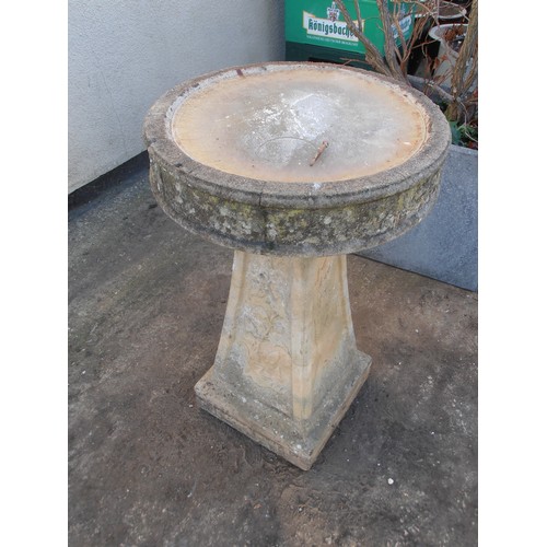 507 - CONCRETE BIRD BATH WITH FLORAL DECORATION