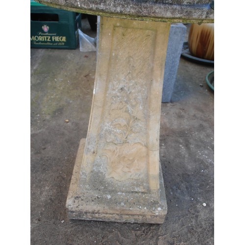 507 - CONCRETE BIRD BATH WITH FLORAL DECORATION