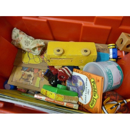 501 - BOX OF TOYS, TONKA DUMPER TRUCK ETC