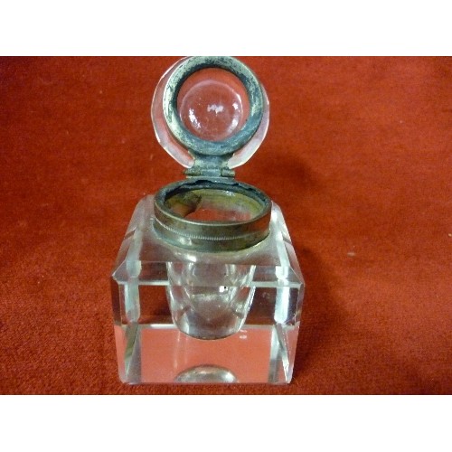 11 - TWO ANTIQUE INKWELLS UNCLUDING AN UNUSUAL GLASS PYRAMID EXAMPLE