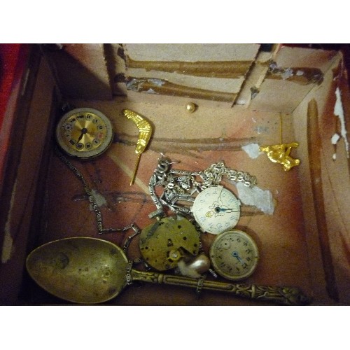 13 - A TRINKET BOX WITH CONTENTS OF SILVER PLATED CIGARETTE HOLDER, 1937 CORONATION MEDALS, WATCHES, AUST... 