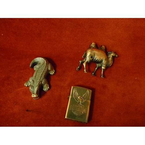 14 - 3 COLLECTORS CIGARETTE LIGHTERS INC A CAMEL, ALLIGATOR AND EAGLE DOUBLE FLAMES MOTOR CYCLES