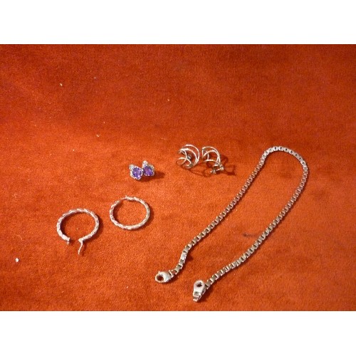 21 - QUALITY SIVER JEWELLERY INC A BOX CHAIN NECKLACE (42CM), SPIRAL TWIST EARRINGS, HOOPE EARRINGS - ALL... 