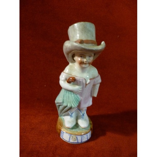 91 - STAFFORDSHIRE STYLE FIGURE 'PAPA' WITH BROKEN ARM, TOGETHER WITH A CONTEMORARY BASSETT HOUND, ALSO A... 