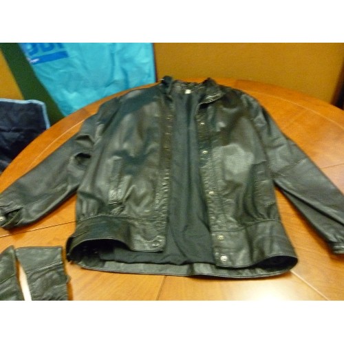 252 - GOOD QUALITY RETRO LEATHER SKIRT AND JACKET, AND MATCHING GLOVES. SIZE 12. BLACK. GENEL-LONDON.