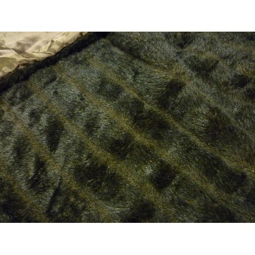 447 - LARGE DARK BROWN FAUX FUR FLEECE OR THROW WITH SATIN LINING 180CM X 150CM