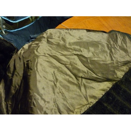 447 - LARGE DARK BROWN FAUX FUR FLEECE OR THROW WITH SATIN LINING 180CM X 150CM